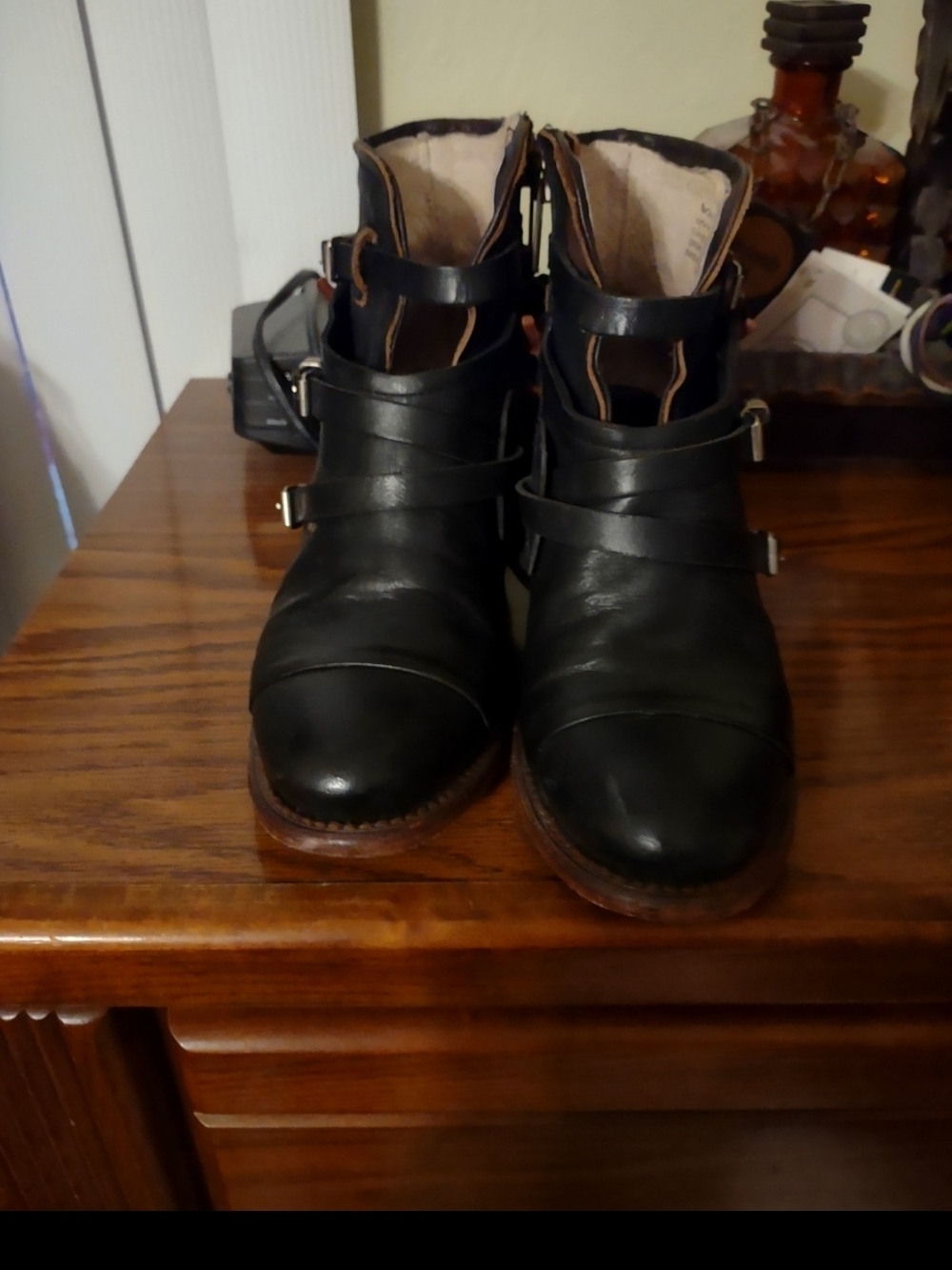 Freebird by Steven Crue Black Leather Buckle Strap Ankle Boots